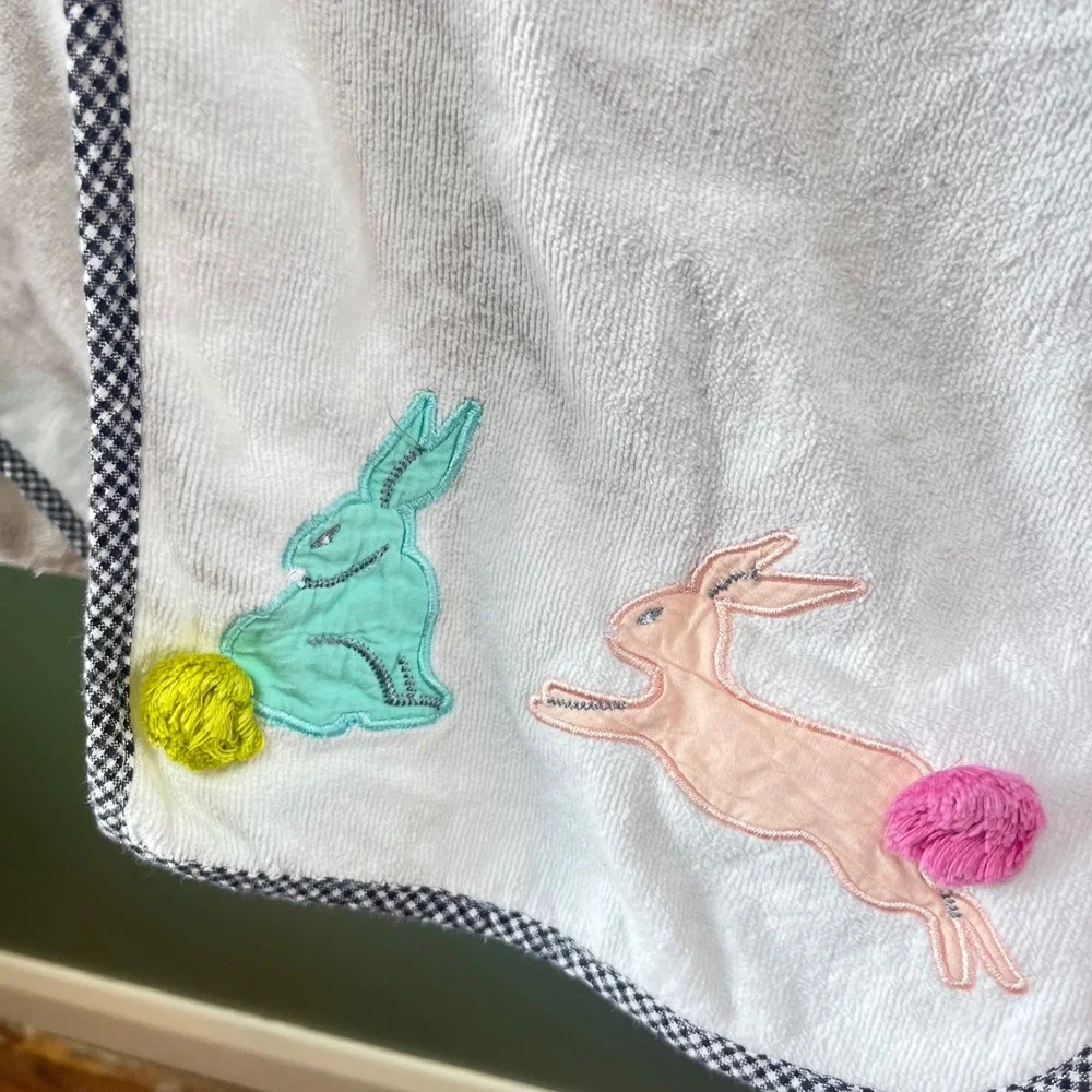 MacKenzie-Childs Kids Cotton Tail Hooded Poncho White Terry Bunny‎ Bath Wrap